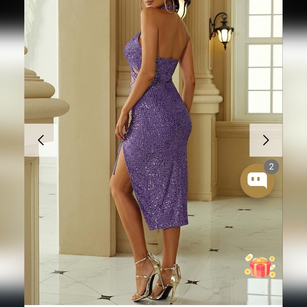 Elegant Purple Asymmetrical Cutout Dress - Picture 2 of 6
